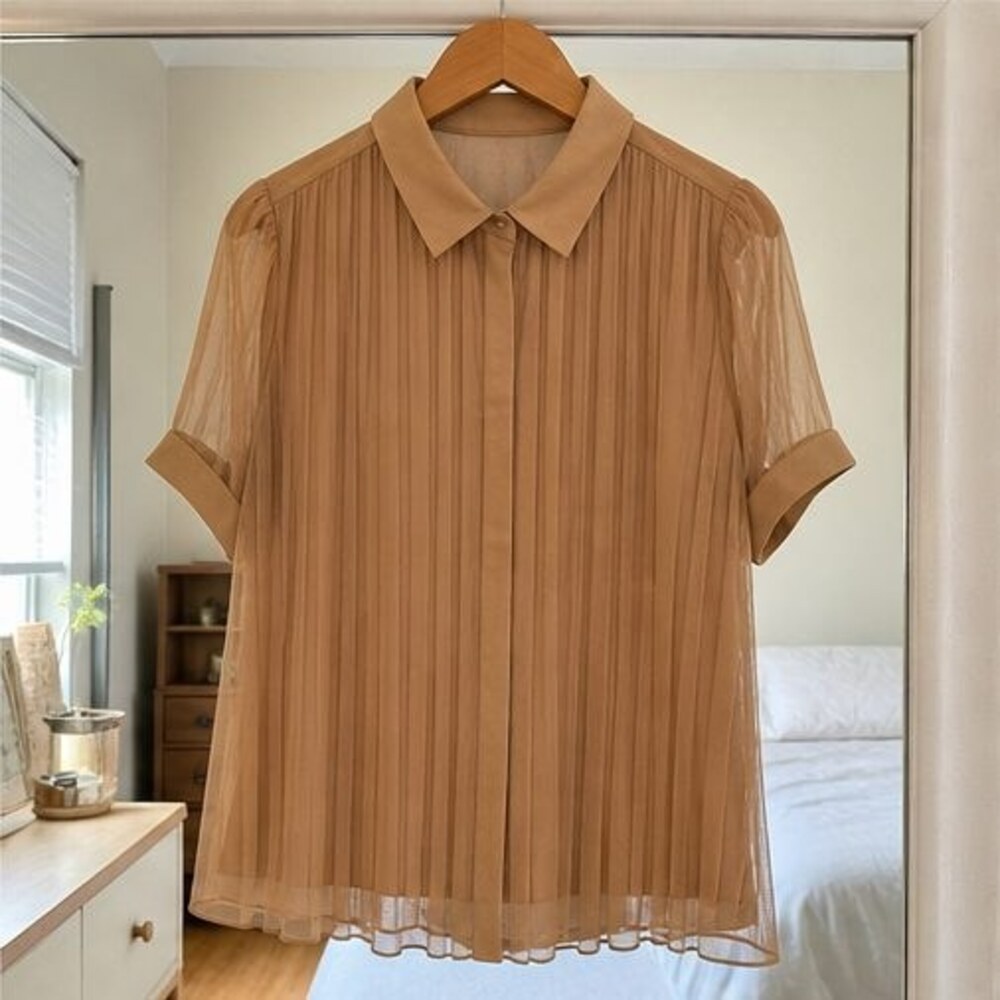 Camel Pleated Blouse